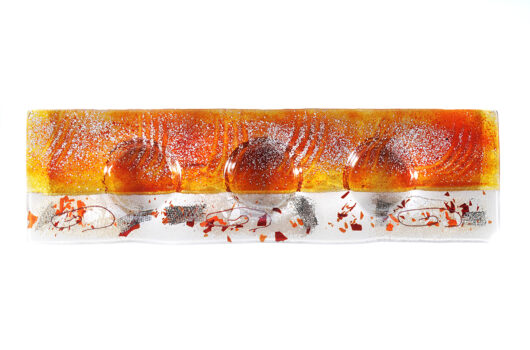 Amber and white contemporary slumped glass candle holder from the Flight of Icarus collection by Iris Glass