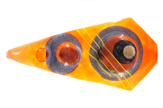 Orange contemporary slumped glass candle holder from the Perihelion collection by Iris Glass