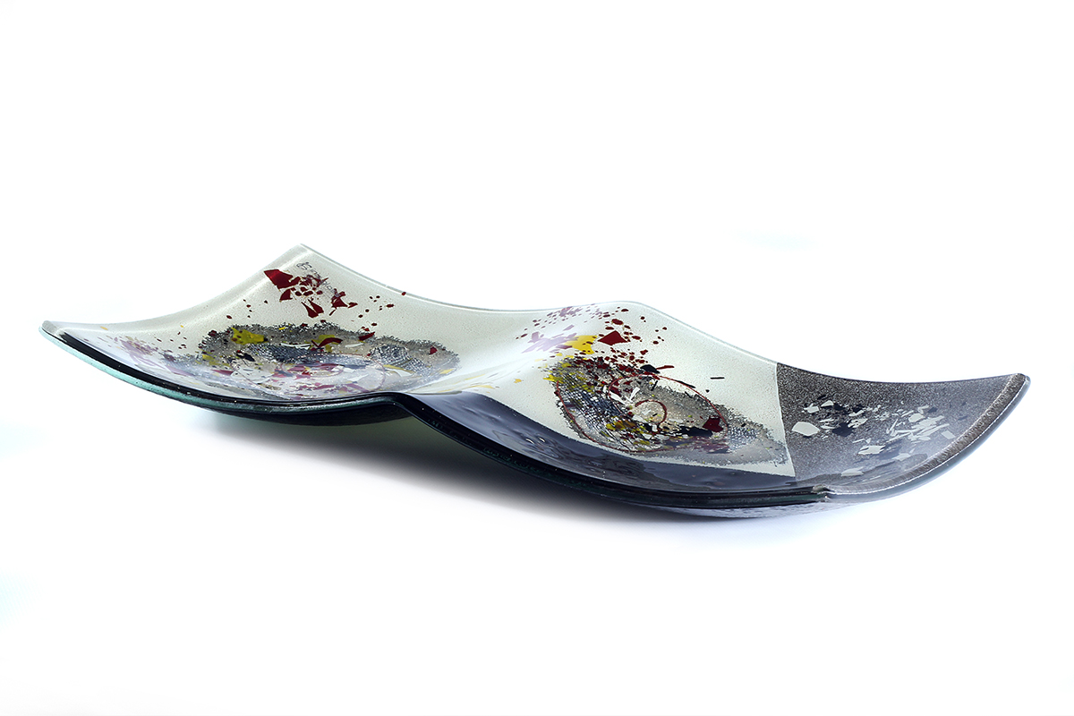 Black and white rectangular contemporary fused glass platter from the Zeus collection by Iris Glass