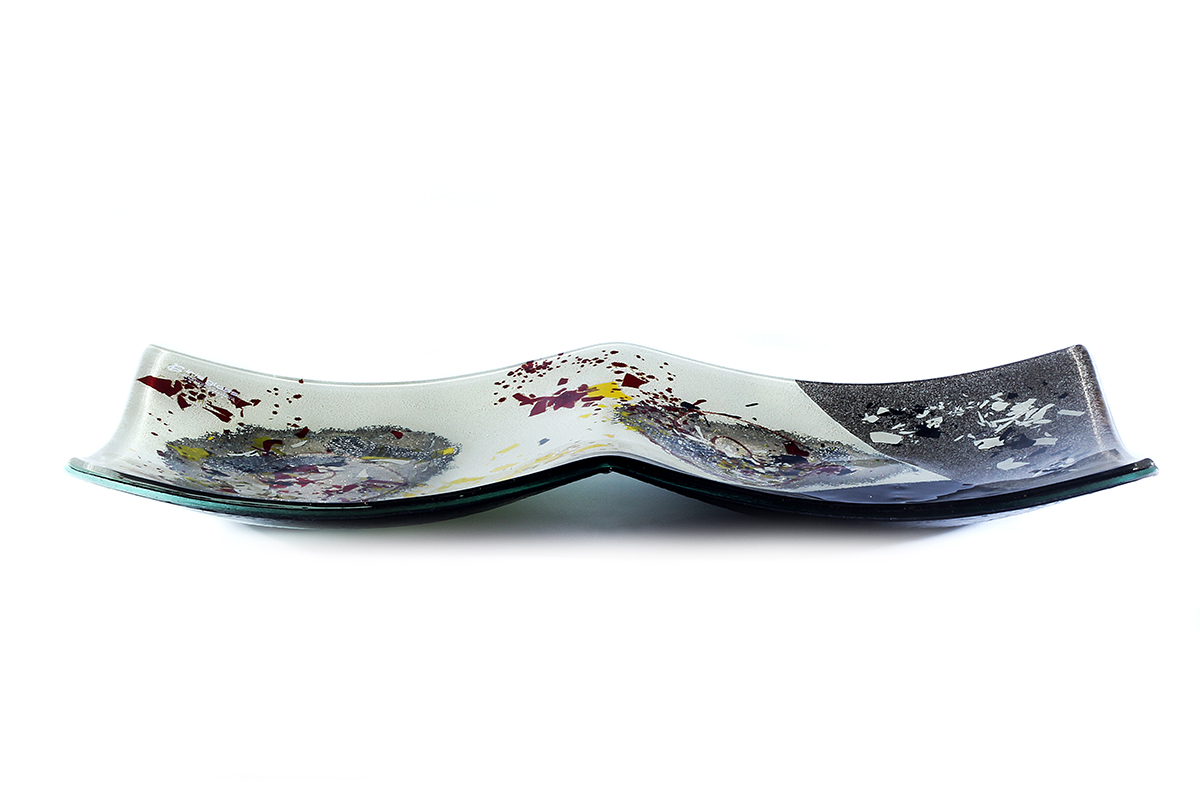 Black and white rectangular contemporary fused glass platter from the Zeus collection by Iris Glass