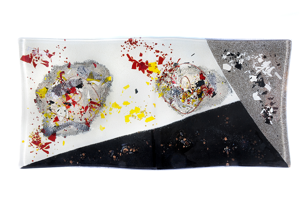 Black and white rectangular contemporary fused glass platter from the Zeus collection by Iris Glass