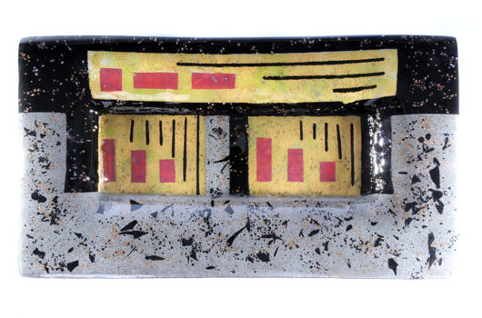 Black grey and gold geometric fused glass rectangular platter from Cape Sounion collection by Iris Glass
