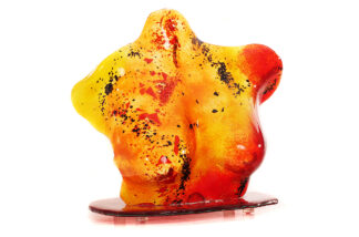 Orange red Greek style body sculpture Forgotten Bust by Iris Glass