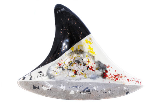 Black and white contemporary square fused glass platter from Zeus collection by Iris Glass