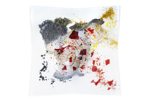 White and silver square contemporary fused glass platter from the Tears of Chios collection by Iris Glass