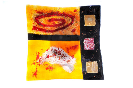 Amber and black geometric square contemporary fused glass platter from the Troy: Ilium Revealed collection by Iris Glass