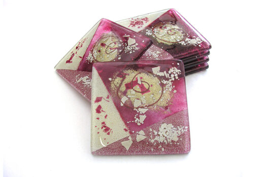 Pink and white glass handmade coasters from Aphrodite collection by Iris Glass