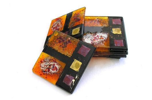 Amber black contemporary coasters from the Troy: Ilium Revealed collection by Iris Glass