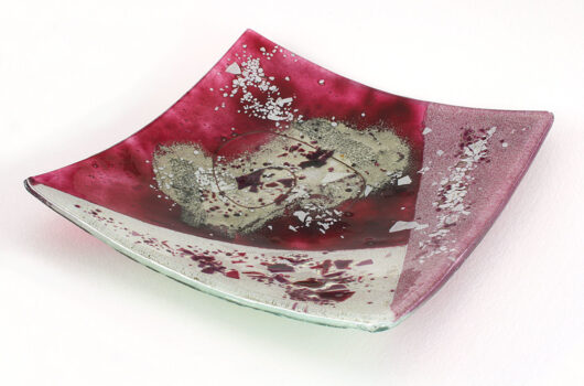 Pink glass square platter from Aphrodite collection