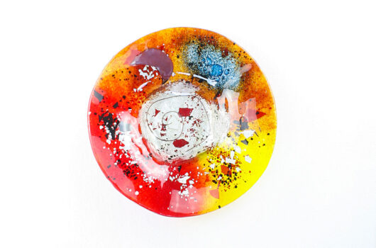 Red yellow blue glass fluted bowl from Ares collection by Iris Glass