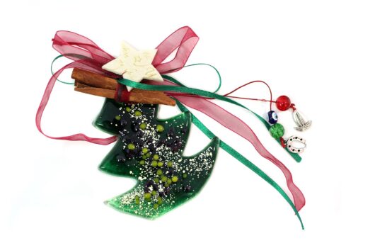 Christmas tree ornament medium green tree slumped glass serving and decorating from the Winter 2014 collection by Iris Glass