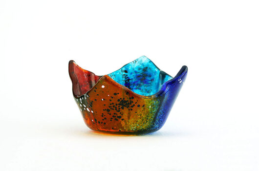 Blue orange red glass tea light candle holder Coral Reef from Crinkle Shards collection