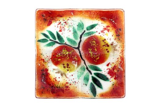 Christmas 4 slots square with pomegranate slumped glass serving and decorating long dish from the Winter 2014 collection by Iris Glass