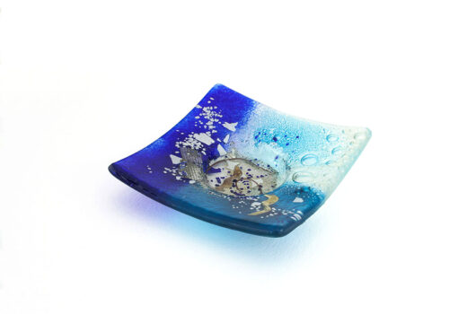 Blue handmade fused glass tea light candle holder from Poseidon collection