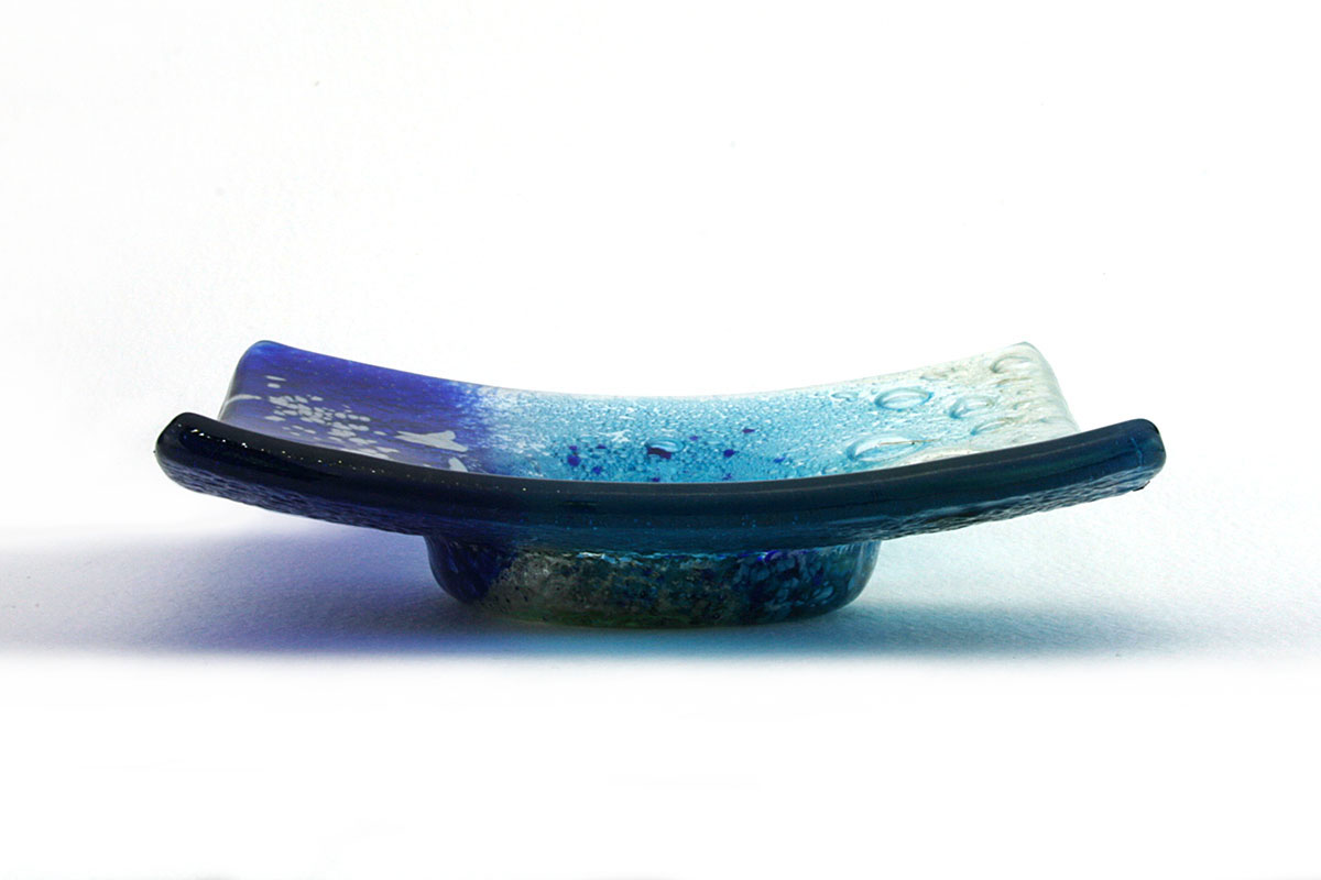 Blue handmade fused glass tea light candle holder from Poseidon collection