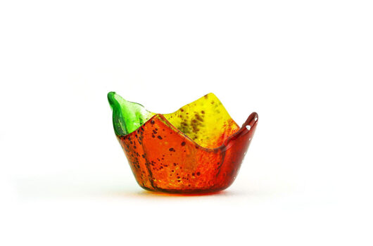 Green orange red yellow glass tea light candle holder Coral Reef from Crinkle Shards collection