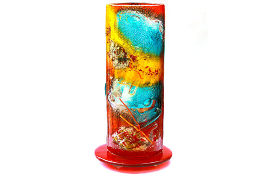 Red handmade fused glass lamp Strawberry Fields collection