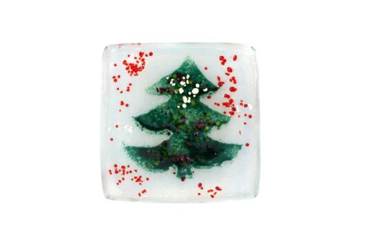 Christmas tree with red snow slumped glass tea light candle holder from the Winter 2014 collection by Iris Glass