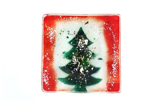 Christmas tree with snow slumped glass dish from the Winter 2014 collection by Iris Glass