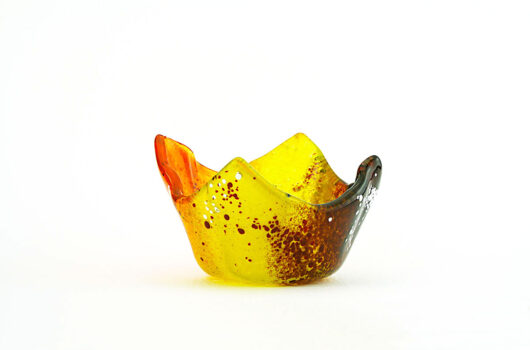 Red yellow glass tea light candle holder Burnt Amber from Crinkle Shards collection